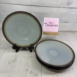 Food Network ANGELICA Light Blue Bronze Out Stoneware Lunch Salad Plates Set 4